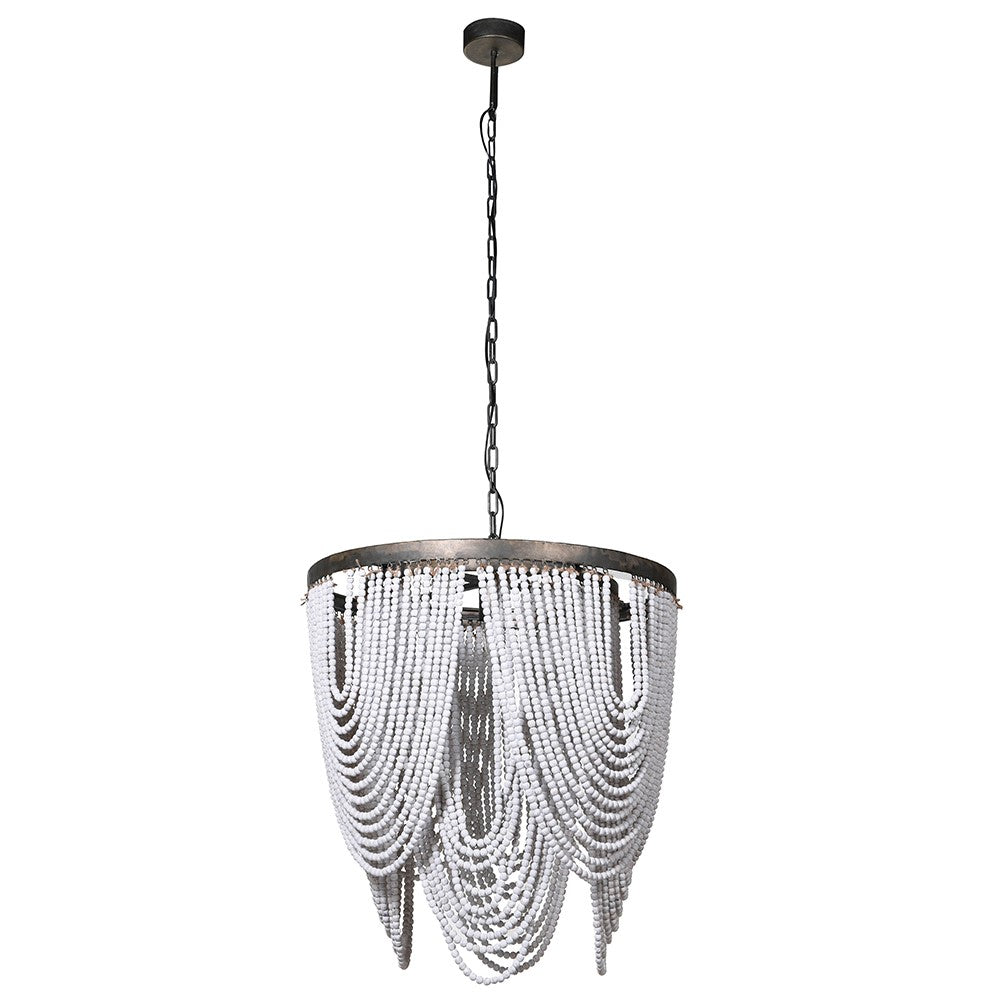 White Wash Wooden Bead Ceiling Light